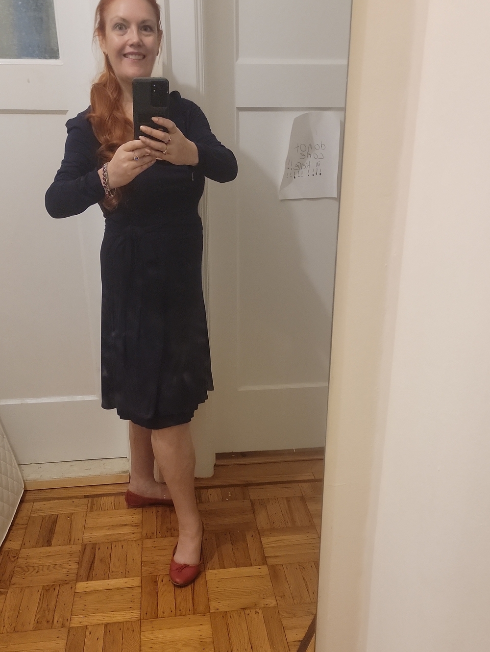 Boden Navy Long-Sleeve Wrap Dress with Waist Tie